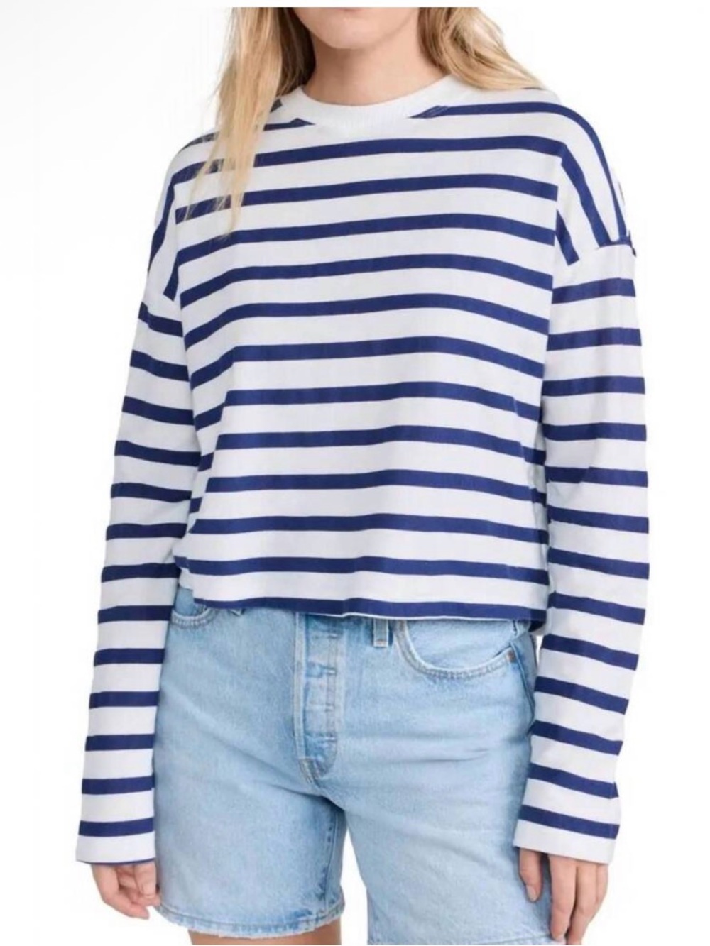NEW ASKK NY cropped long sleeve stripped tee in thin stripe XS never worn